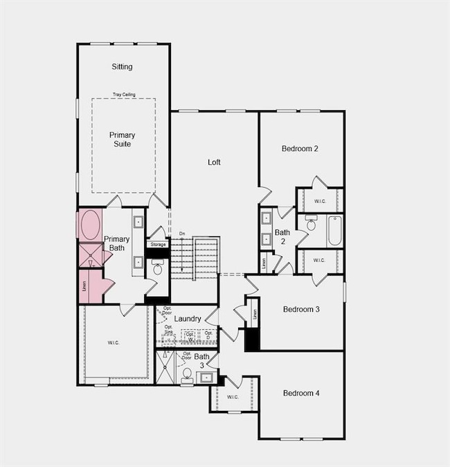Second Floor Plan - Additional highlights include: Unfinished basement and standalone tub and shower at primary bath