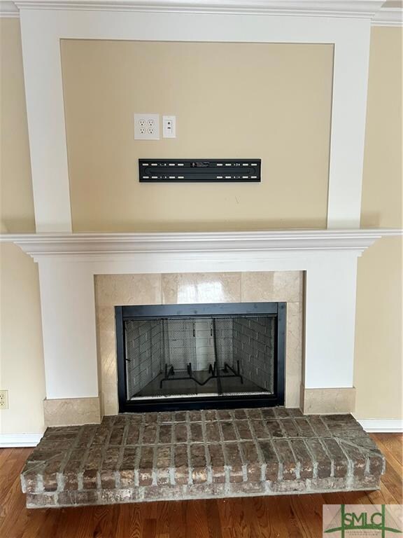 Fireplace with TV ready hanger.