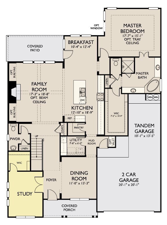 The 1st floor of the Hathaway floorplan includes a home office, formal dining, kitchen and family room along with the master suite.