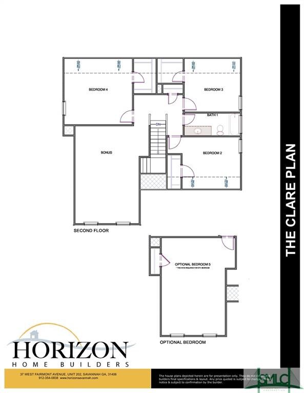 The Clare Second Floor Plan and Options