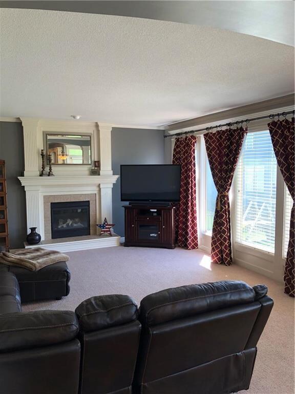 Sun bathed Great room with views of the Greenspace