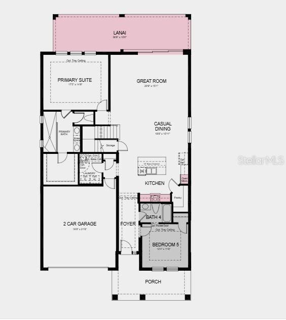 Structural options added include: tray ceiling package, gourmet kitchen, main floor secondary bedroom with a full bath close by, extended covered lanai, door to the laundry room from the primary closet, whole house impact windows, and pocket sliding glass door at the great room.