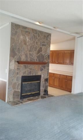 Stone fireplace with gas logs