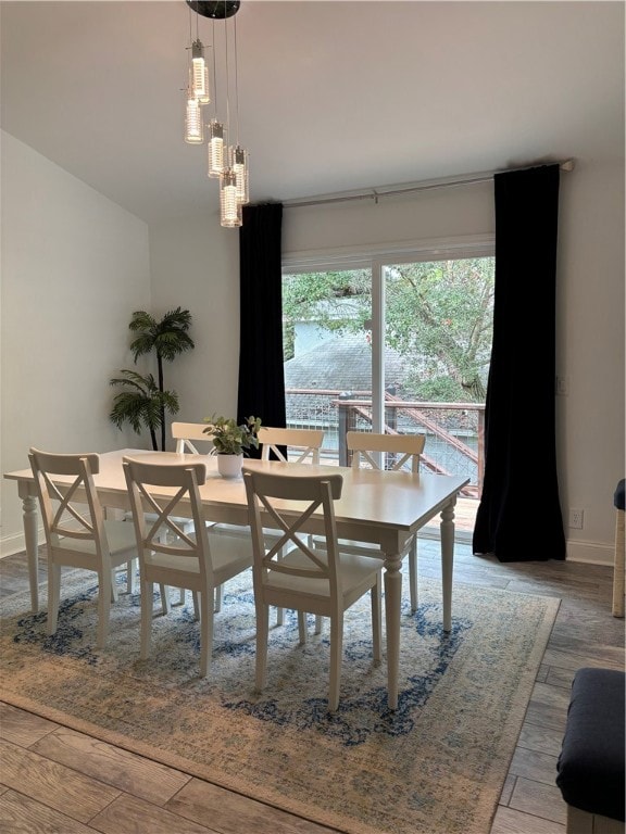 Dining area with sliding door to deck
