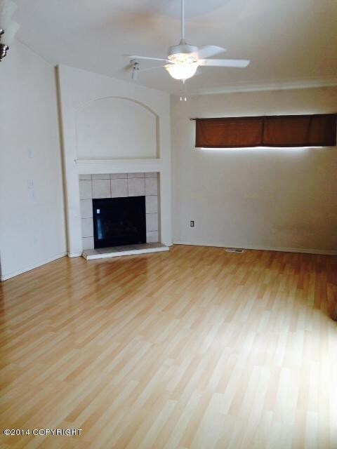 Open Living room with gas fireplace