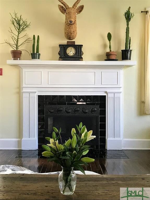 Beautiful detail of wood burning fireplace