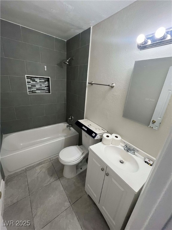 Bathroom featuring vanity, toilet, shower / bath c