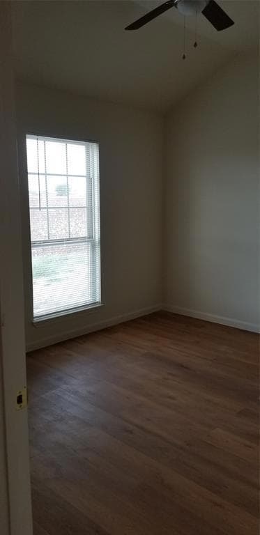 Unfurnished room with baseboards, ceiling fan, va