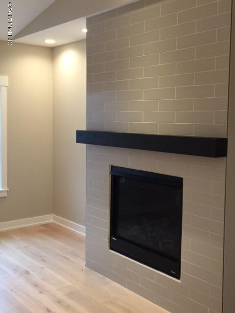 subway tile fireplace