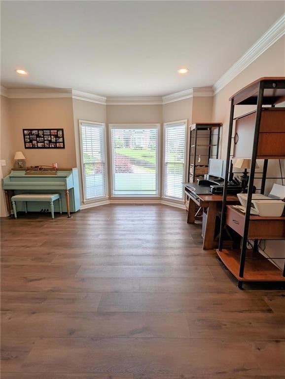 Large office or living room space with bay windows