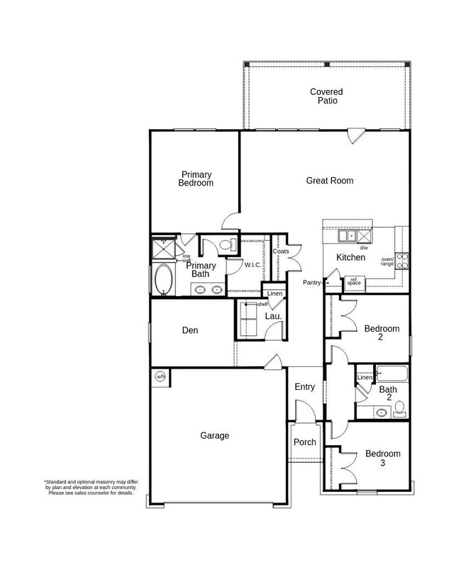 This floor plan features 3 bedrooms, 2 full baths