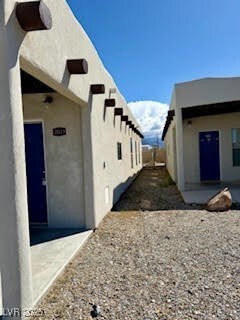 View of property exterior featuring stucco siding