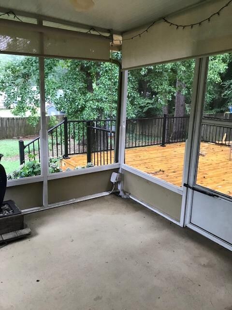 deck and private backyard