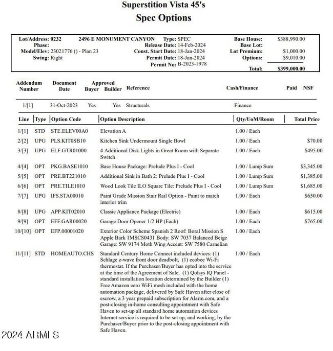 lot 232 - spec options mls