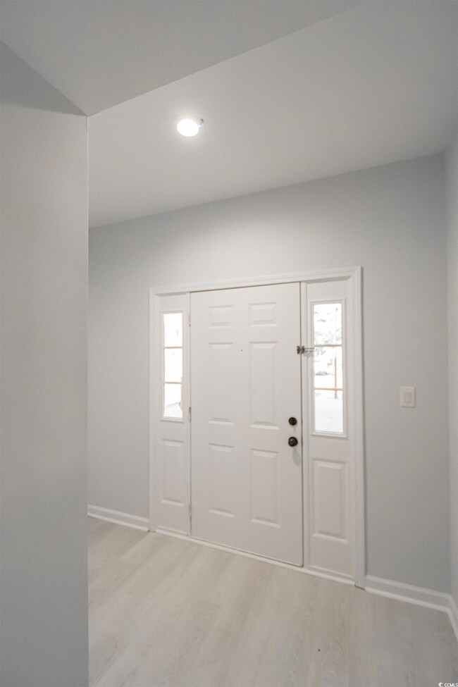 Foyer entrance with light wood-type flooring