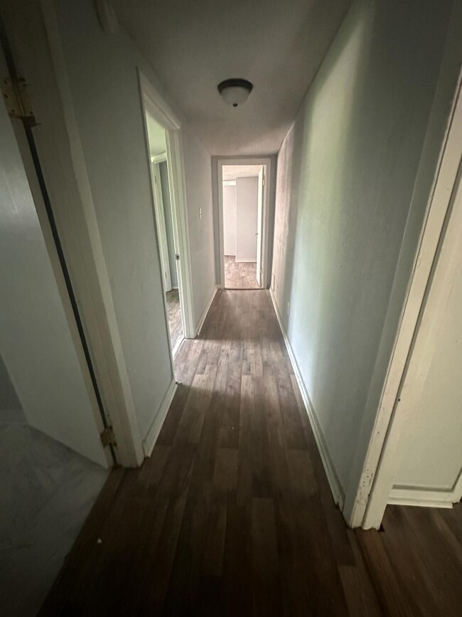 Hallway with hardwood / wood-style flooring