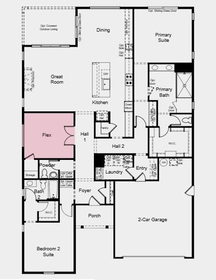 Additional Highlights Include: Study in place of flex, outdoor living, and sink at laundry room.