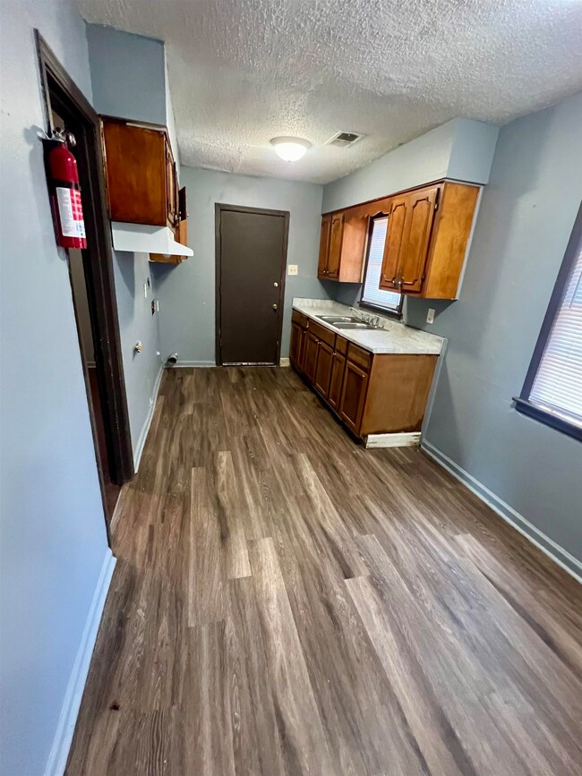 Kitchen featuring dark wood-type flooring, sink, a