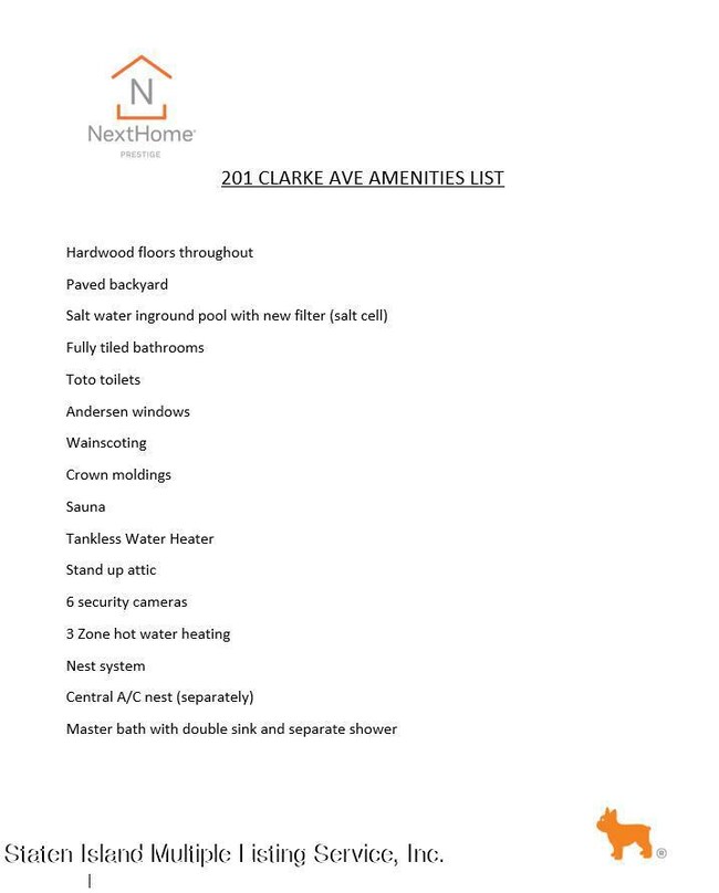 Amenities list