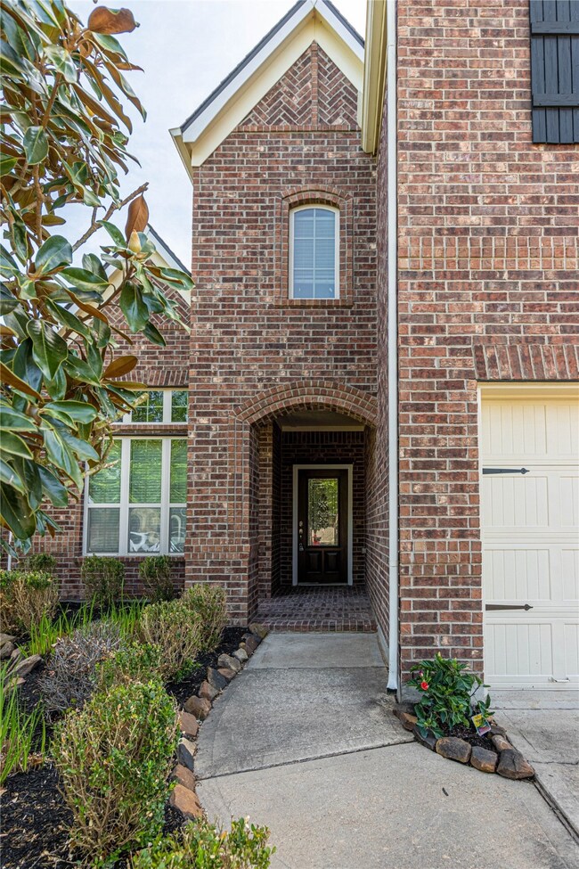 Close up of front porch with pavers.