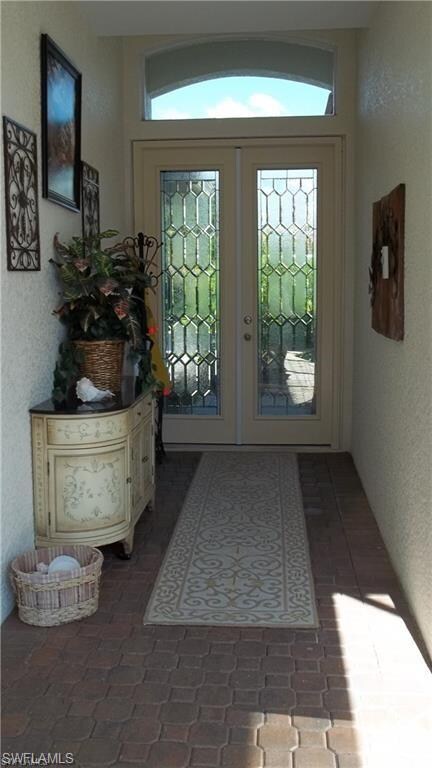 Double Door Leaded Glass Entry to Courtyard
