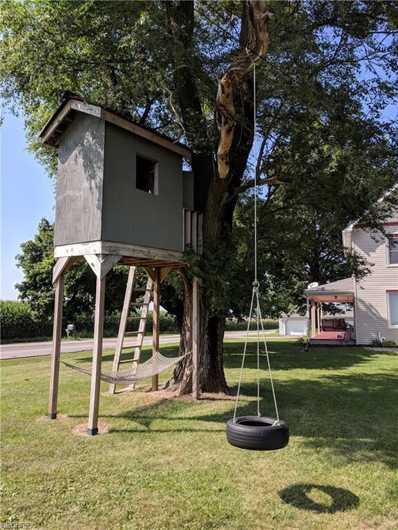 Tree House with Hammock and Tire Swing