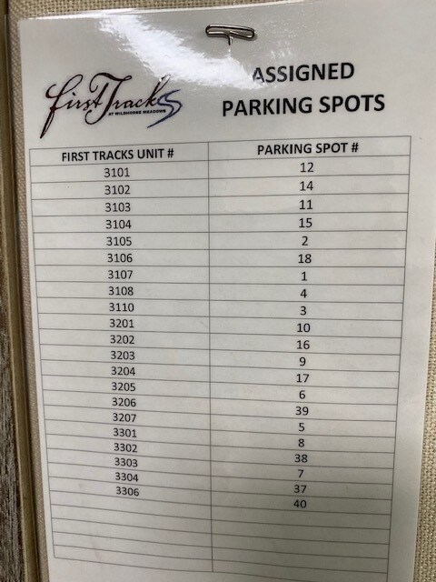 First Tracks Parking Map Assigned Spots