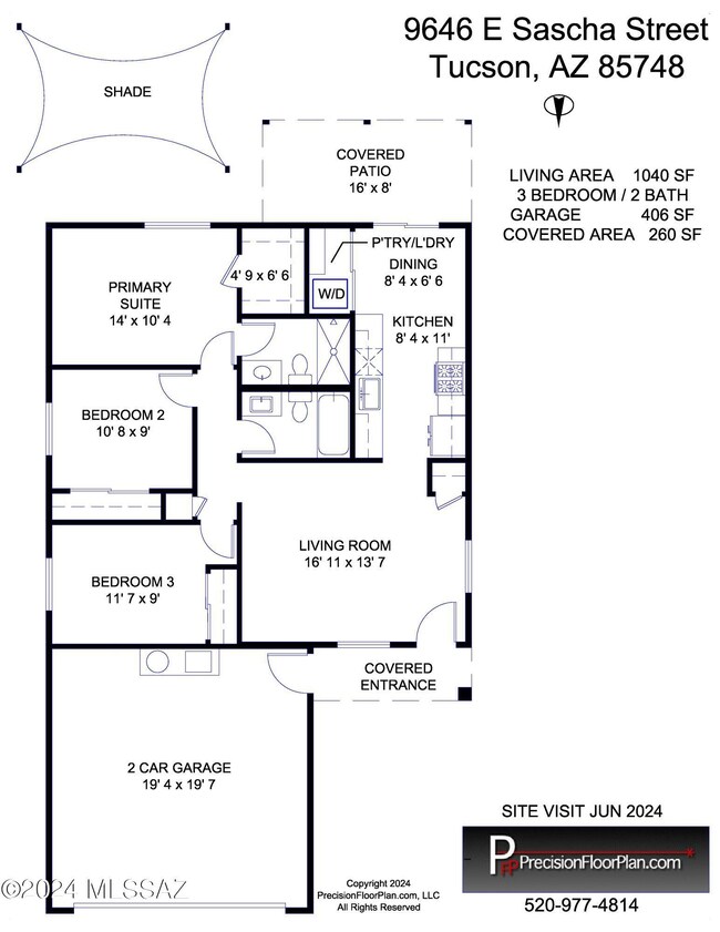 1,040 SqFt Digitally measured floorplan