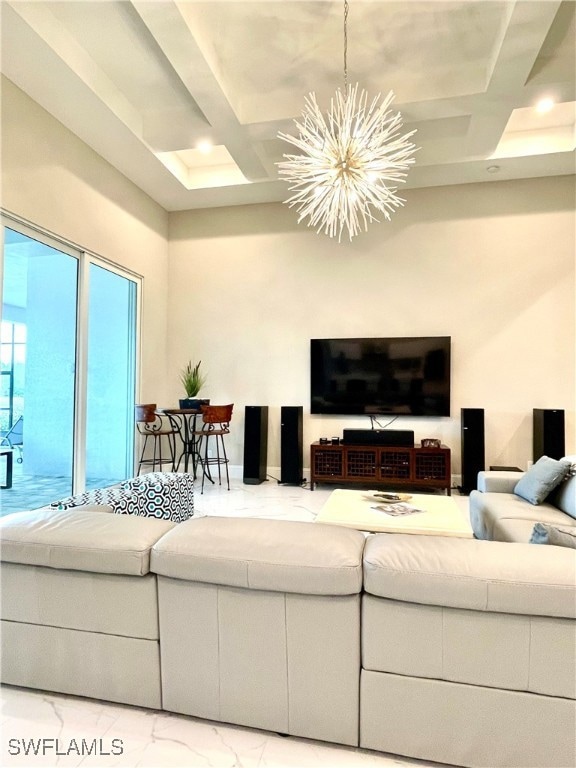 Living room with an inviting chandelier