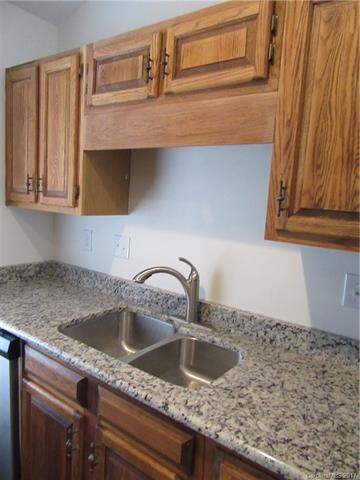 Granite countertop with stainless double bowl sink