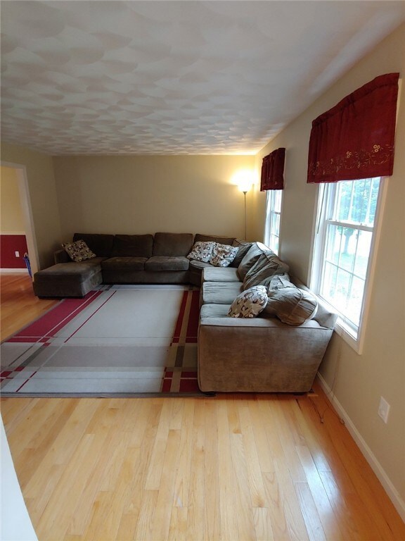 Family room with hardwoods