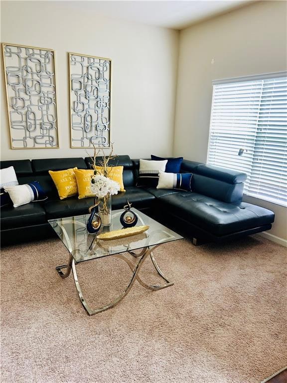 Living room featuring carpet floors