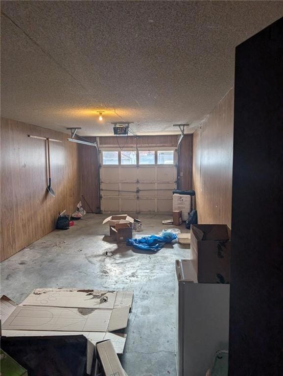 Garage with wooden walls