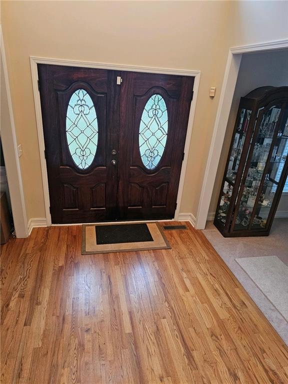 Foyer entrance with plenty and hardwood / wood-sty