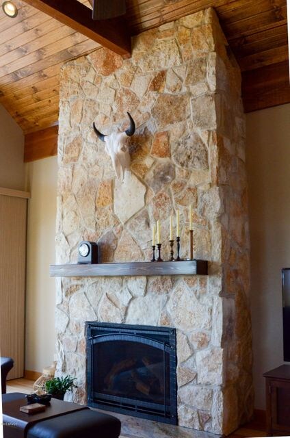 Gas Fireplace with Texas limestone