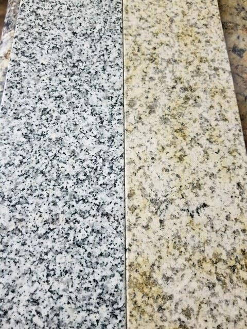 Sample to the right is called Speckled Sand.  The is being used for the vanity in the bathrooms.  Looks & feels like granite.