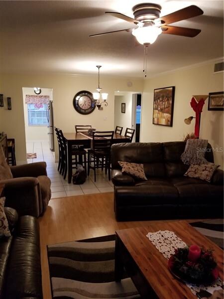 Living room looking into dining area