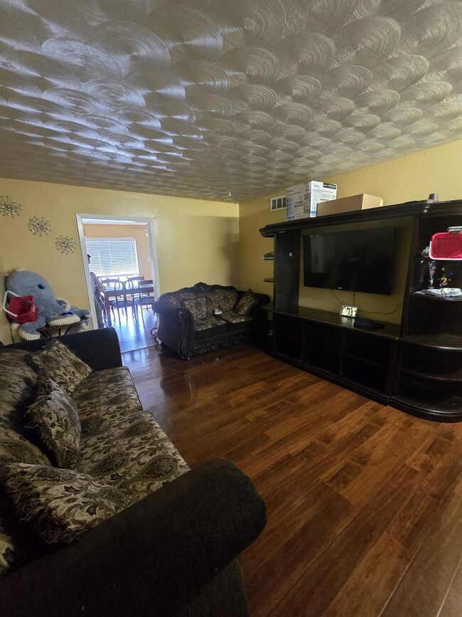 Living room featuring dark wood-type flooring