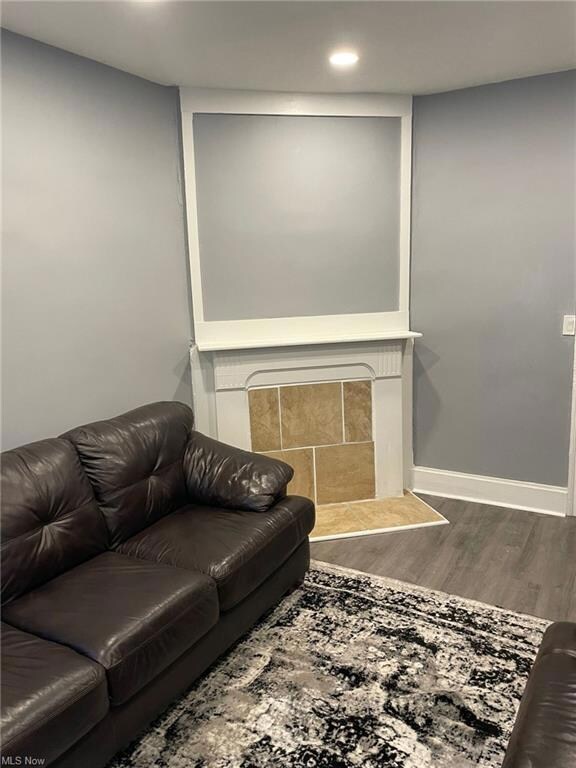 View of hardwood floored living room