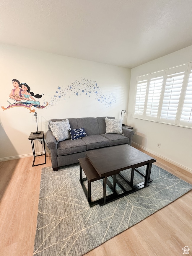Living room with light wood finished floors