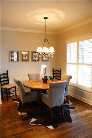 Plantation shutters in breakfast area.