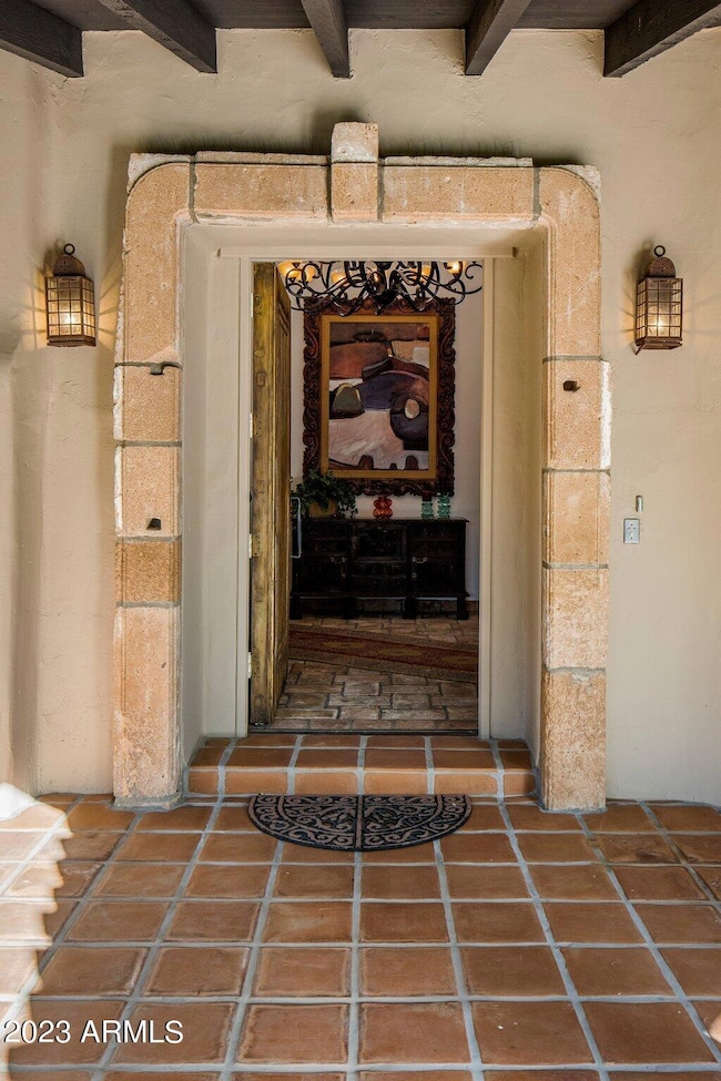 Massive stone and wood front door