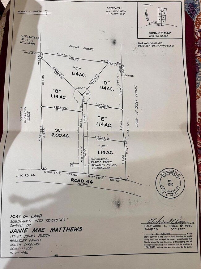 Dr Evans Rd unrecorded subdivision surve