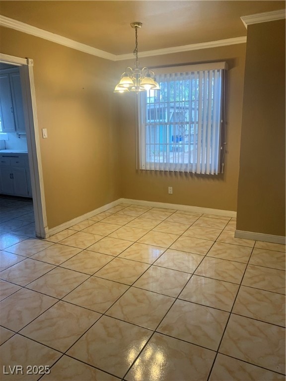 Unfurnished dining area with a notable chandelier,
