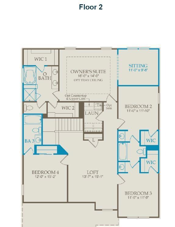 2nd floor features 3rd full bath, jack and jill bath, laundry room, and extended sitting room in master suite.