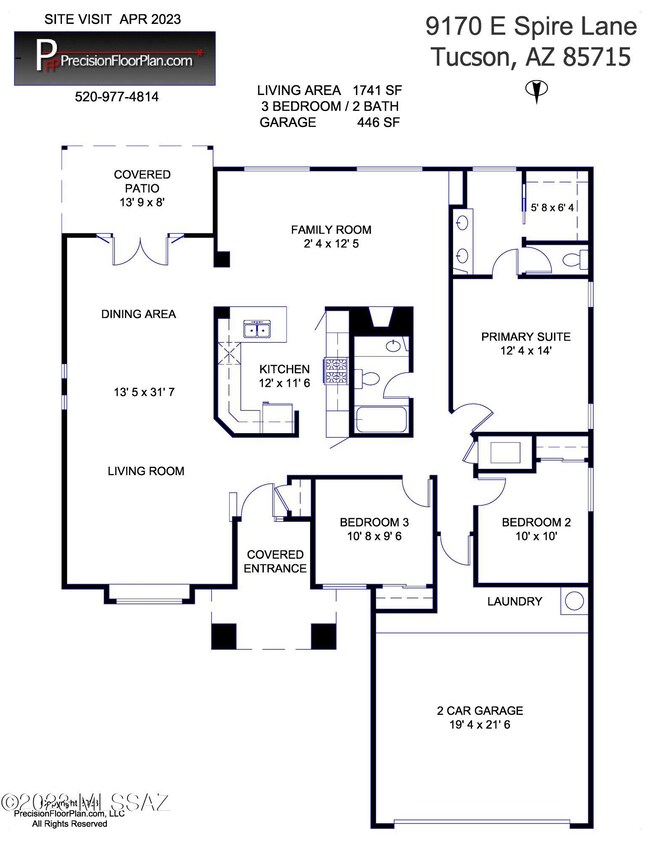 1,741 SqFt Digitally measured floorplan