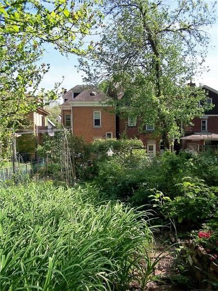 back exterior with extensive garden