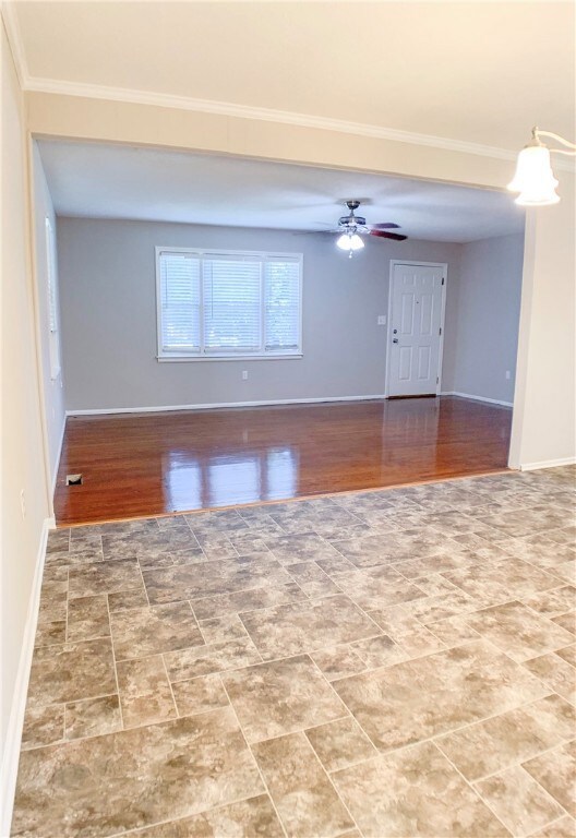 Looking from the dining area back into the living