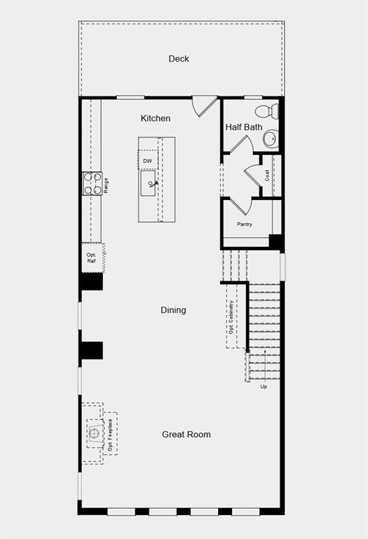 Main Level Floor Plan - Additional highlights include: open railing staircase and LVP stair treads