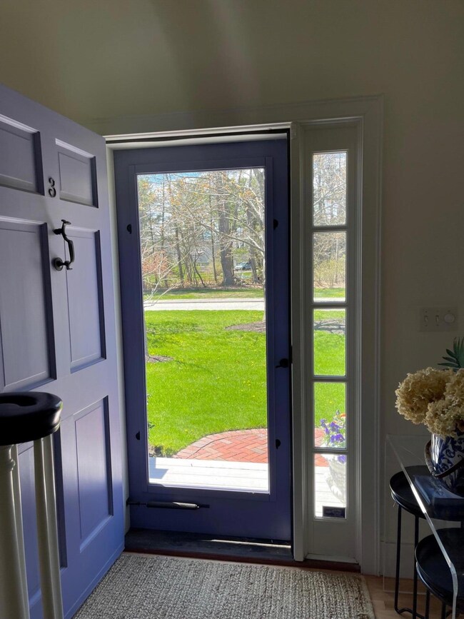 Glass door lights the foyer